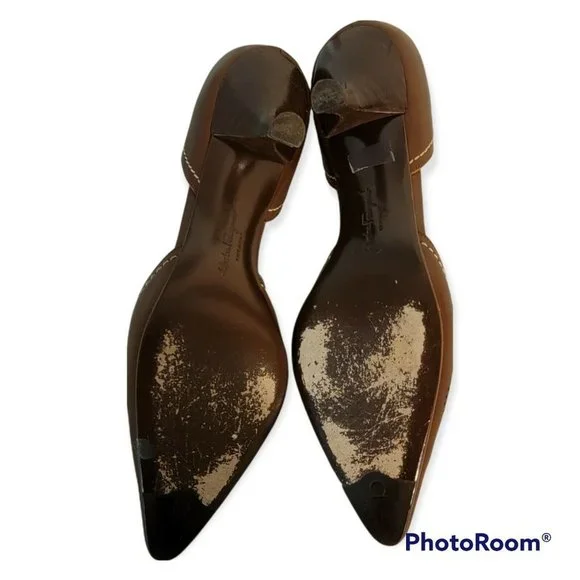 Salvatore Ferragamo Womens Brow Leather Kitten Heels Size 6 - Picture 5 of 9